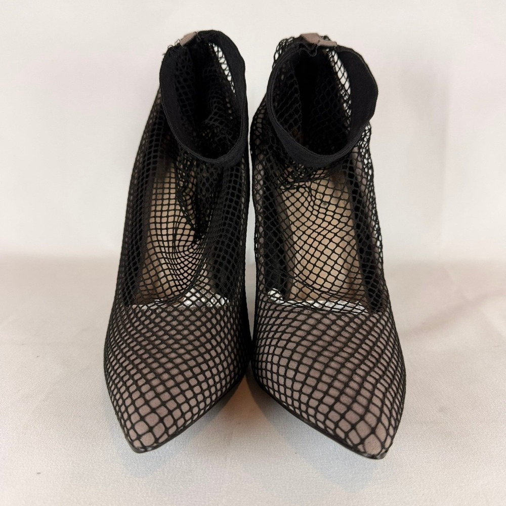 ShoeDazzle Aria Black Mesh Fishnet Pointed Toe Block Heel Pumps Womens‎ 7 Taupe - Picture 2 of 10